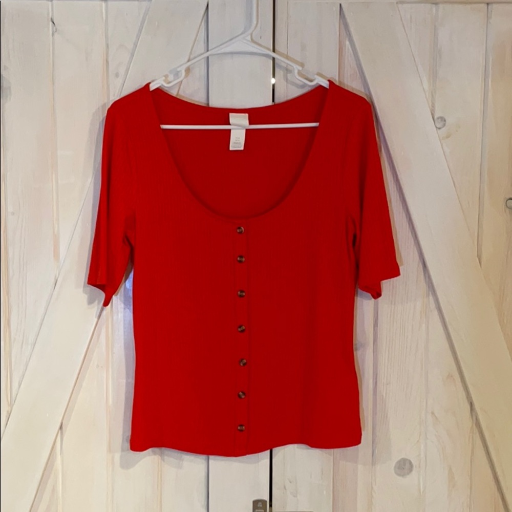 NEVER WORN- Button Down Red Tee